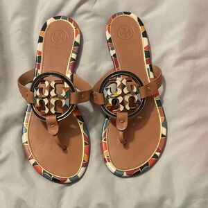 Tory Burch Enamel Miller Sandals - Aged Vachetta